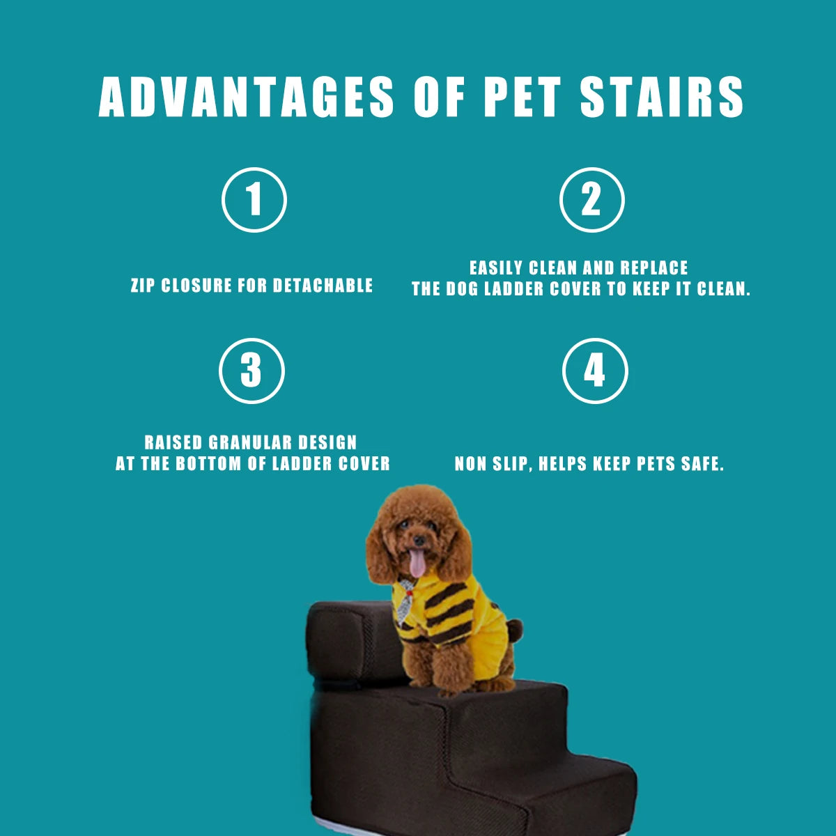 Pet Stairs Cover -Detachable -Zippered Mesh Fabric Stairs Cover- Non-Slip Washable