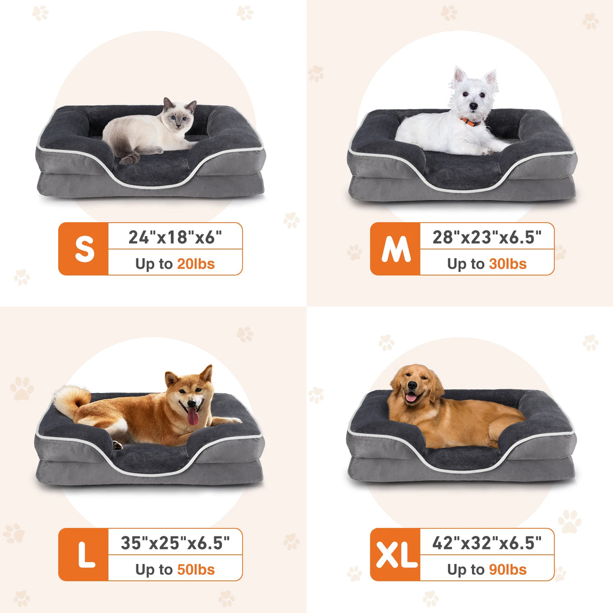 JHK Orthopedic Dog Bed- Memory Foam-with Washable/ Removable Cover- Non-Slip Base- Waterproof Liner-Size S-XL-Beds & Blankets