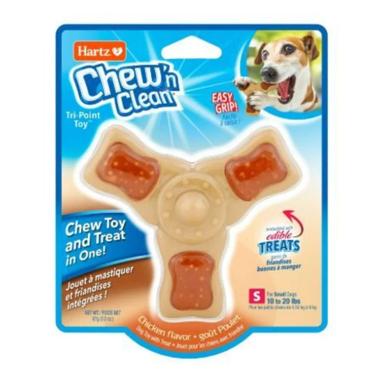 Hartz Chew 'n Clean Tri-Point Chew Toy- Chicken Flavored Dog Toy For Moderate Chewers- Small