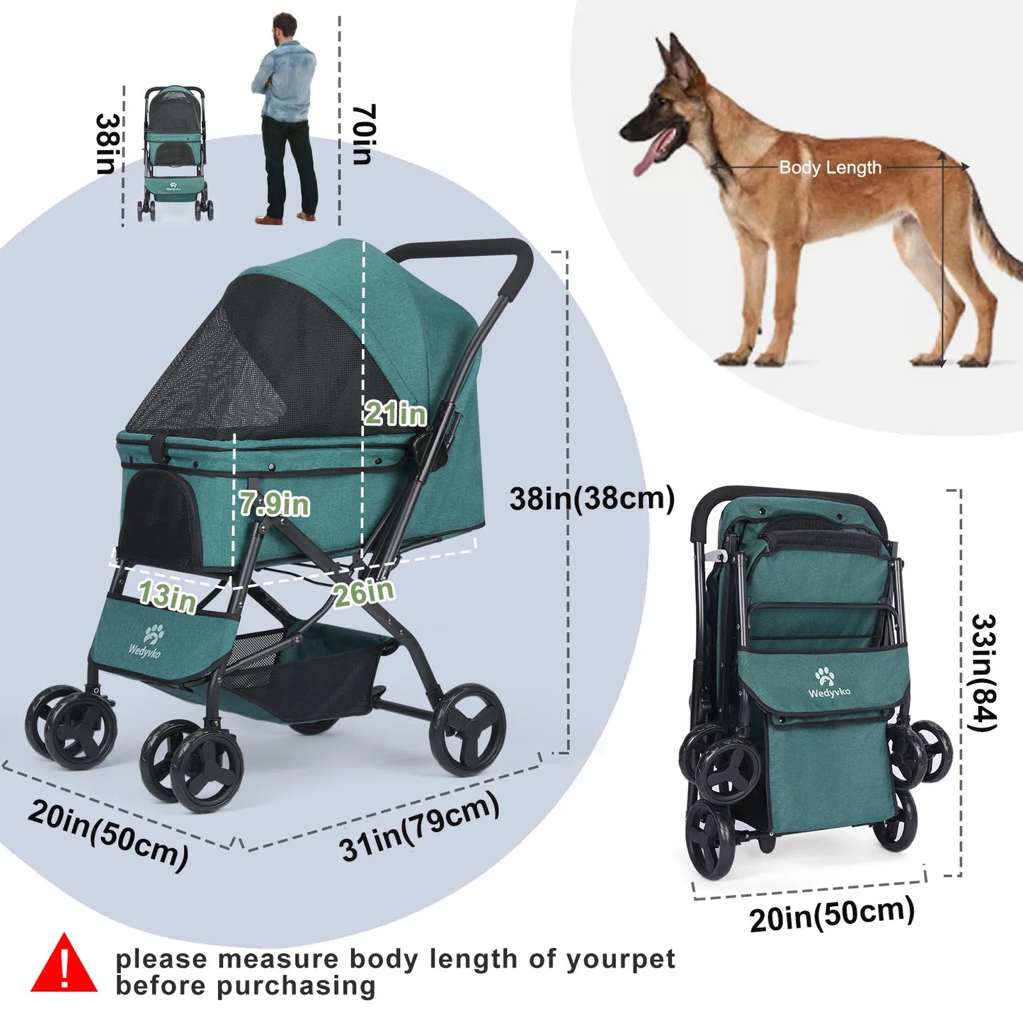Dog Stroller- Pet Stroller for Medium Size Dogs with Poop Bags- Reversible Handlebar- Tethers- Storage Basket and Pouch-Pet Strollers