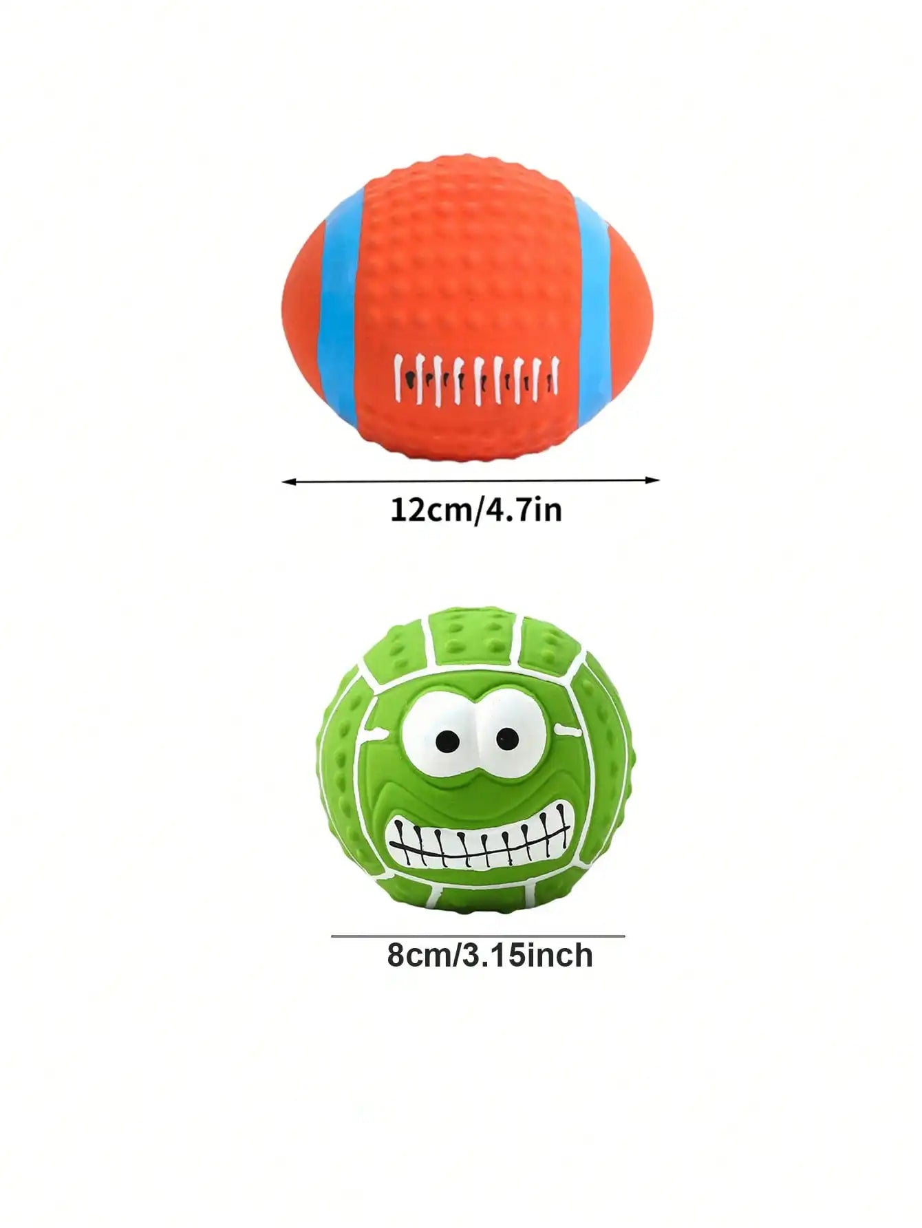 Interactive Pet Squeaky Toys- Pet Chasing Balls- Dog Football/Volleyball/Rugby/ Squeaky Balls- Interactive Latex Rubber Squeaky Toys- Soft Bouncy Fetch Toys-Sizes S/L-Training Tools-Dog Toys