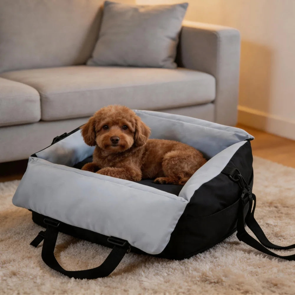 Portable Dog Car Seat-Booster Seat-Travel Carrier- Bed with Safety Belt- Storage Pocket- Removable/Washable Cover-Beds & Blankets