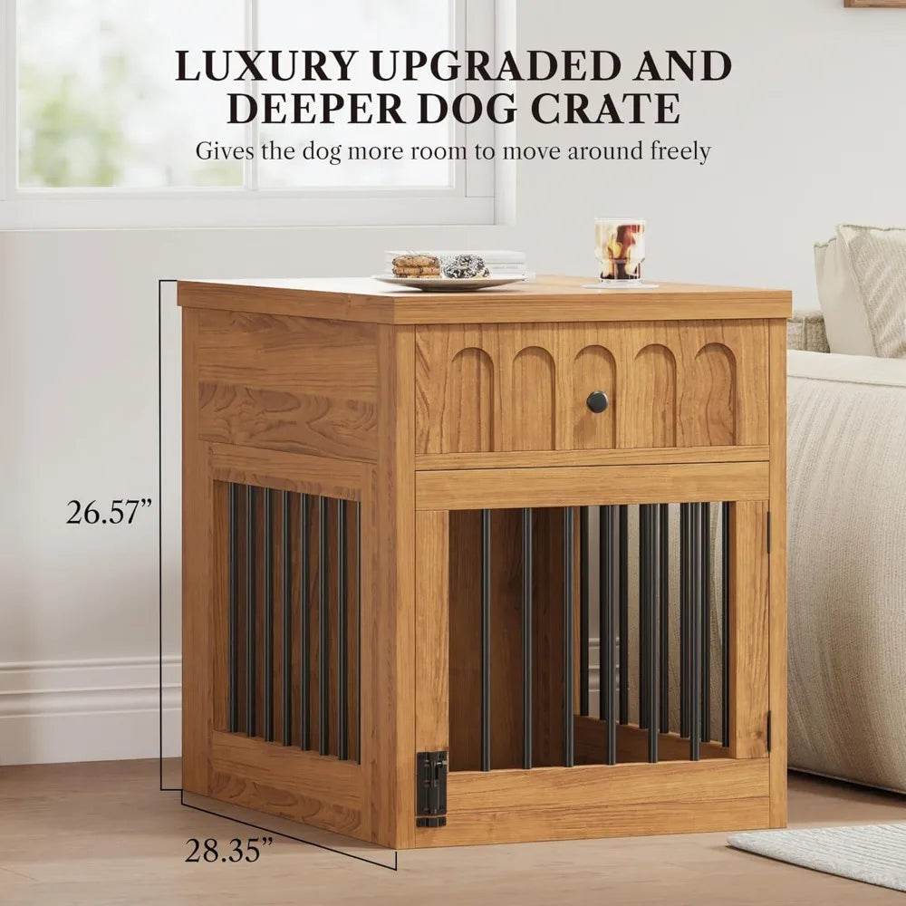 Dog Crate Furniture for Small Dogs, Wooden Dog Kennel with Drawer, Indoor Pet Crate End Table with 1.18-inch Tabletop, Decorative
