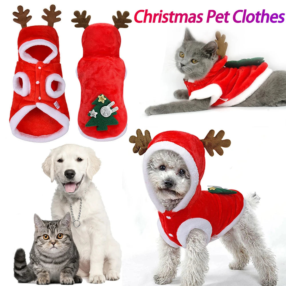 Dog Christmas Elk Costumes- Cold Weather Coats- Winter Warm Christmas Dog Clothes for Small Dogs Puppy