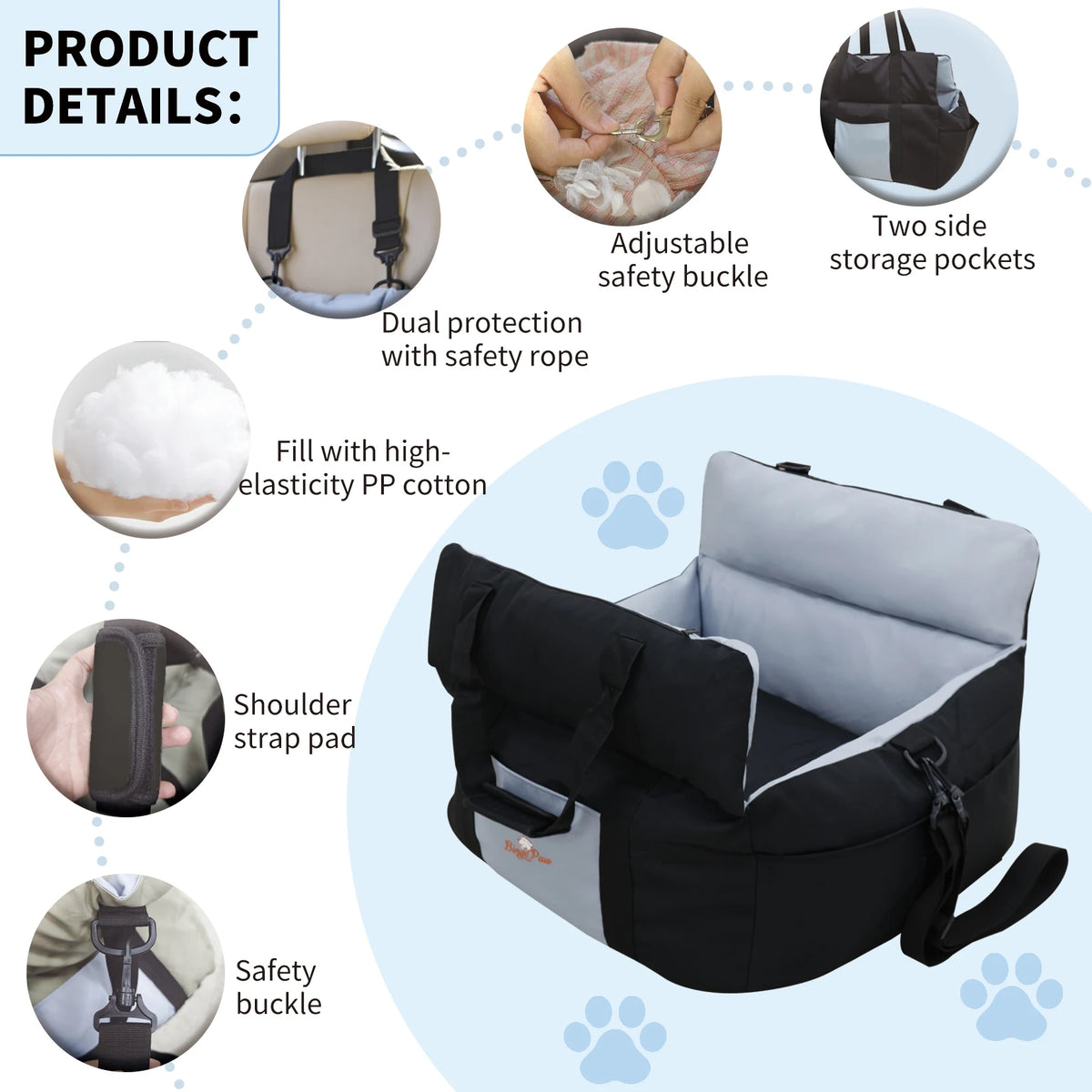 Portable Dog Car Seat-Booster Seat-Travel Carrier- Bed with Safety Belt- Storage Pocket- Removable/Washable Cover-Beds & Blankets