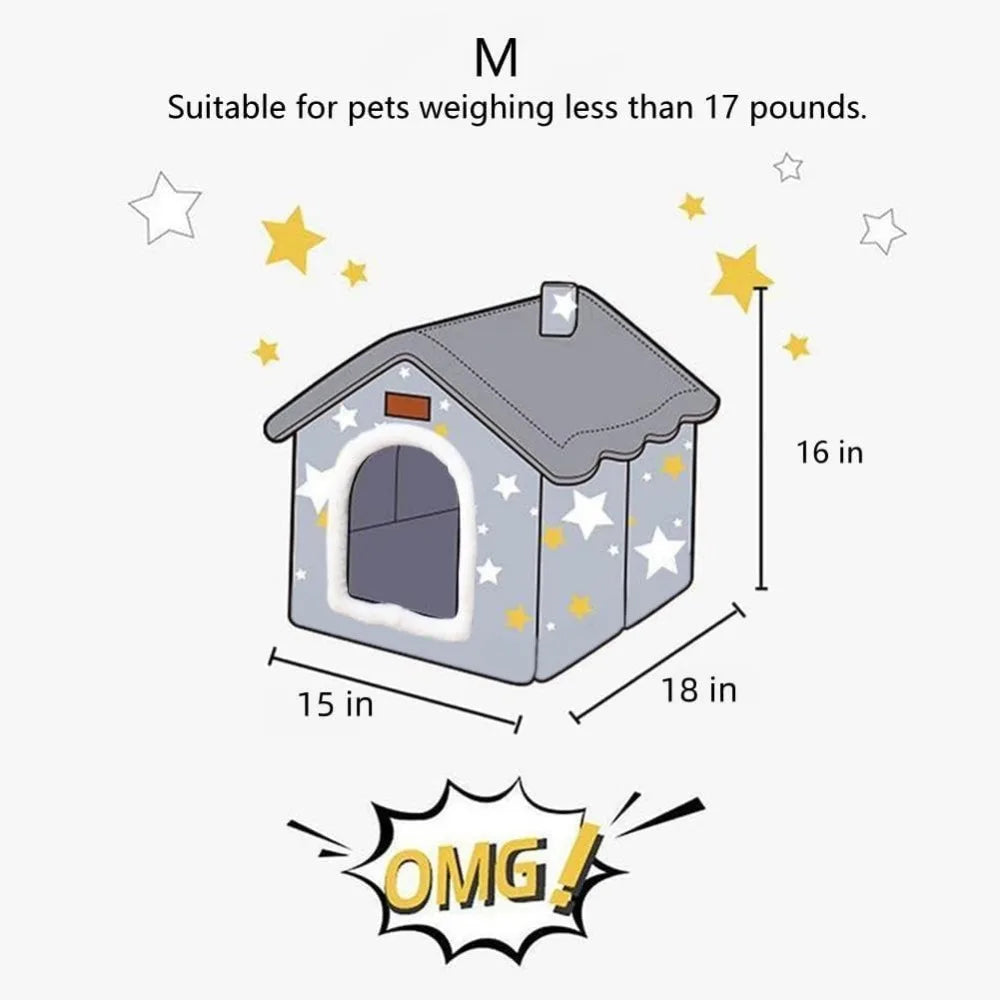 Dog House Bed- Indoor- Memory Sponge- Foldable Dog House Kennel Bed Mat with Cushion for Small Medium Large Dogs-Winter Warm Cat