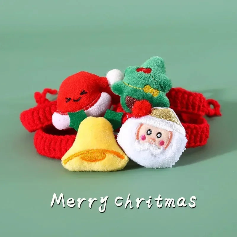 Cute Santa Claus Pattern Pet Bow Bell Collar for Dog Cats Accessories Supplies- Holiday Christmas Dog Collar