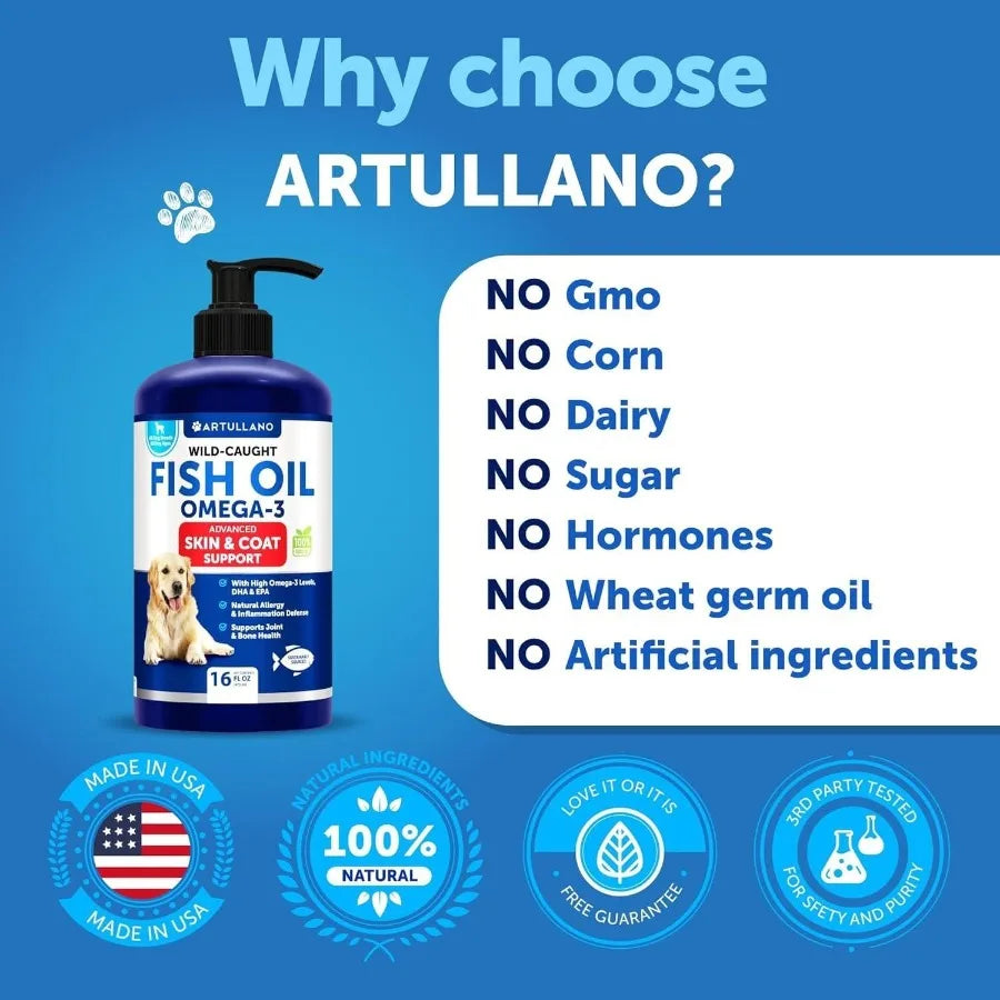 Omega 3 Fish Oil for Dogs Better Than Salmon Oil Skin and Coat Defense Liquid Supplement for Allergy Relief High EPA DHA