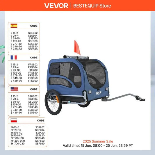 SucceBuy 100lbs Pet Cart Bicycle Carrier Dog Bike Trailer with Coupler- Reflectors- Flag- Collapsible to Store- for Dogs- Travel
