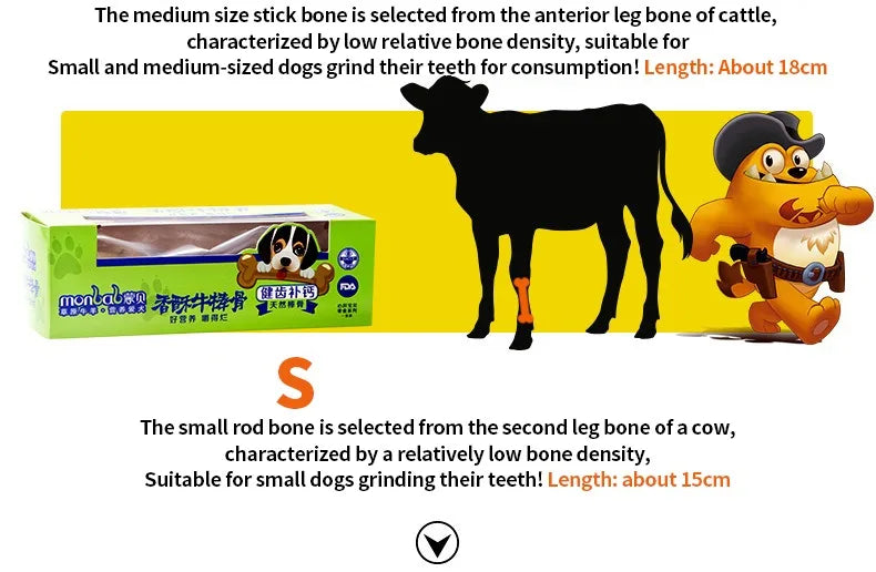 For Small /Medium size Dogs- Crispy Beef Bone Stick- Grinding Teeth and Strengthening -Delicious Nutritious Balanced Meat Flavorful Bone