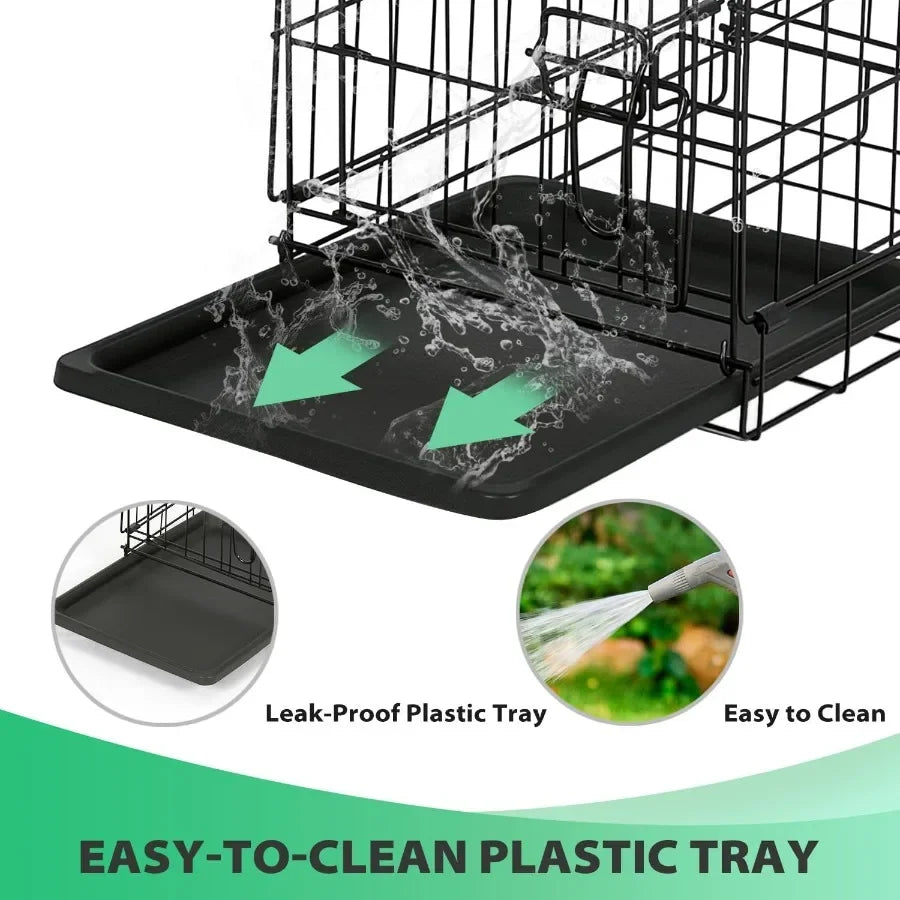 Foldable Metal Dog Crate with Single Door and Secure Slide-Bolt Latches Leak-proof Tray- for Small Breeds -Portable Kennel