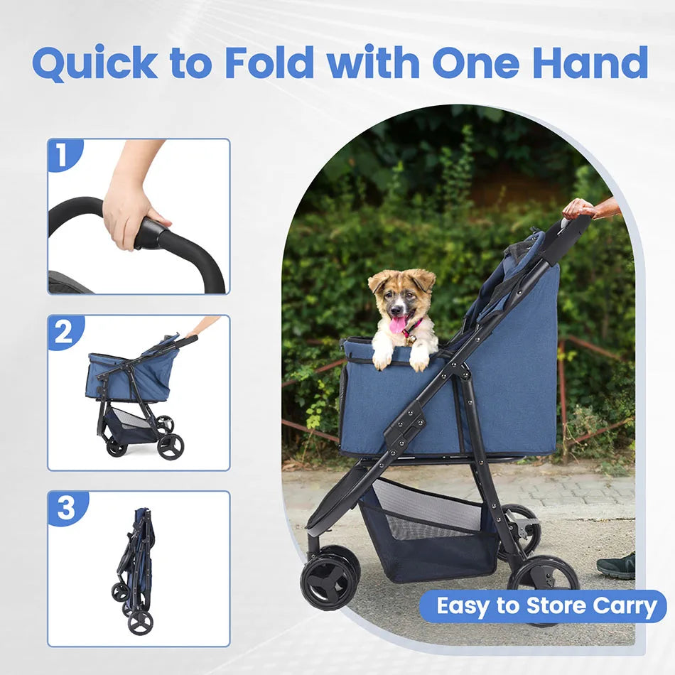 Pet Stroller- Travel Car- Foldable- Storage-3 Wheels 360 Rotation-Pet Strollers