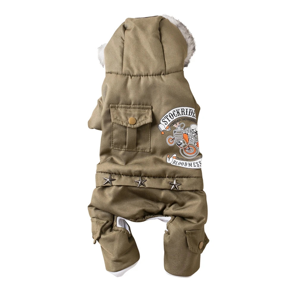 Dog  Thickness Hooded Driver Style Four Legs Cotton Winter Coat- Windproof Dog Jumpsuit- Warm Small Puppy Dogs Clothing