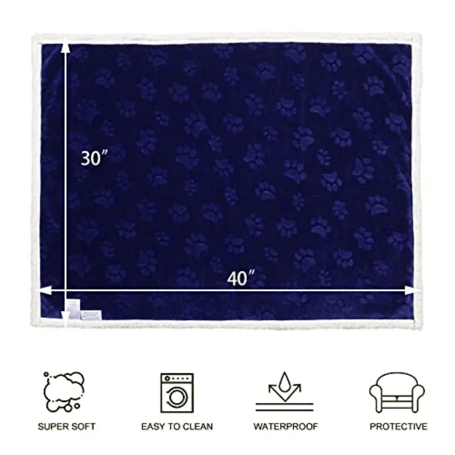 Waterproof Washable Sherpa Fleece Blanket for Small Dogs - Soft Plush Reversible Throw -Protector-Beds & Blankets
