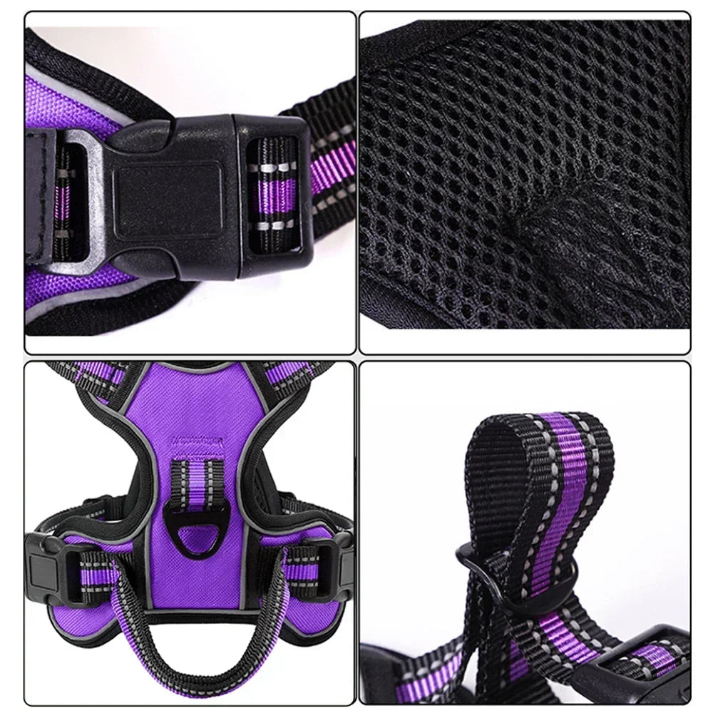 Adjustable Nylon Dog Harness Vest- Reflective Soft Breathable No Pull Dog Harness- Sizes S to XL-Collars/Leashes