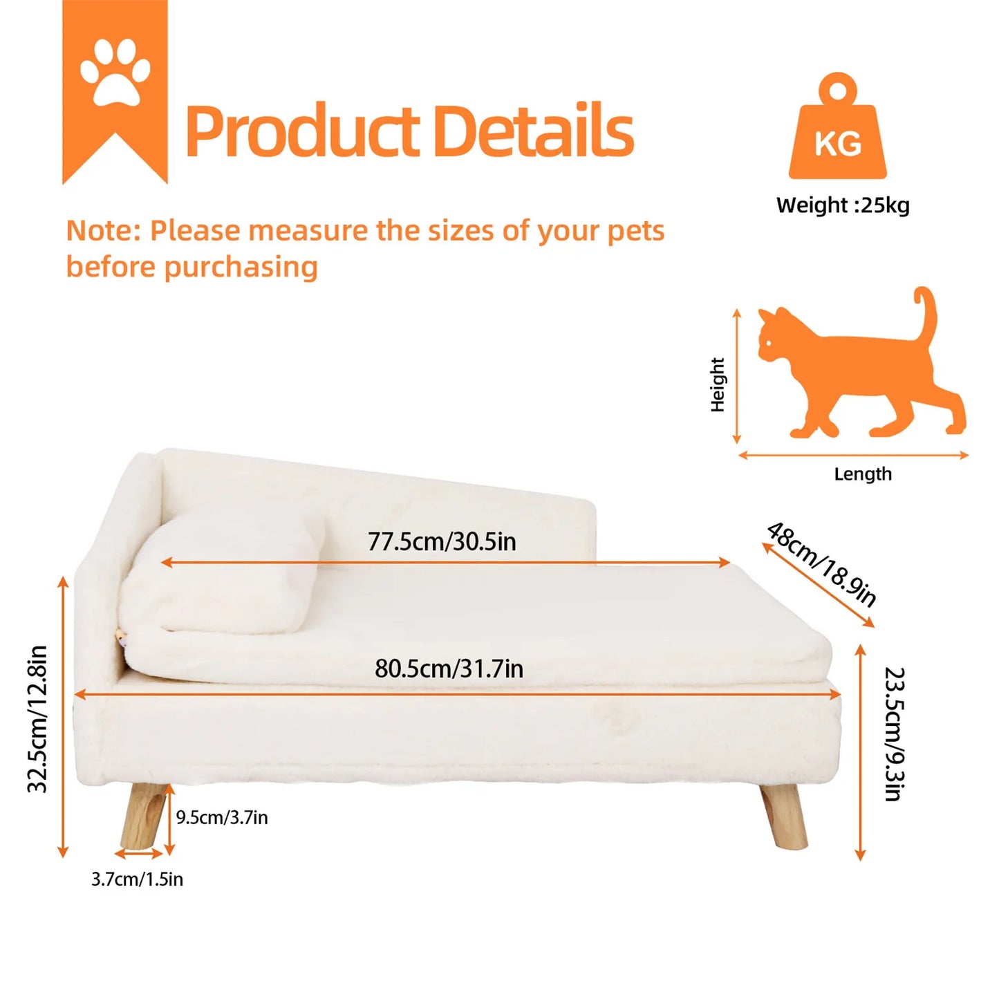 Waterproof Pet Sofa Dog Cat Bed Couch Raised Chair Lounger Plush Cover Cushion with Pillow-Beds & Blankets