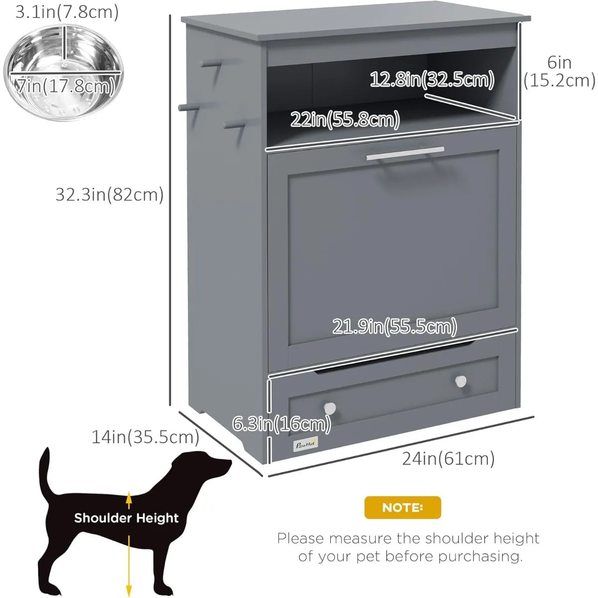 Dog Feeding Station with Raised Bowls/ Storage Cabinet- Pet Feeder Organizer with Hanger for Food & Water-Pet Bowl/Feeding