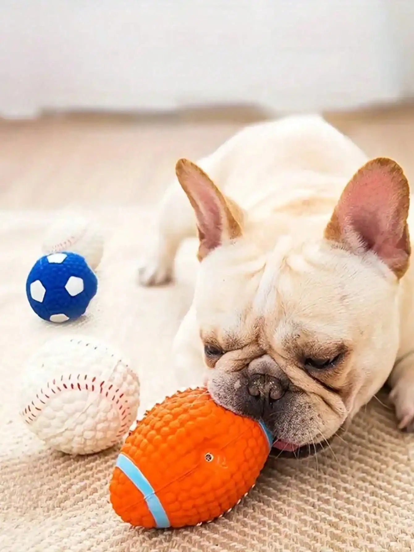 Interactive Pet Squeaky Toys- Pet Chasing Balls- Dog Football/Volleyball/Rugby/ Squeaky Balls- Interactive Latex Rubber Squeaky Toys- Soft Bouncy Fetch Toys-Sizes S/L-Training Tools-Dog Toys
