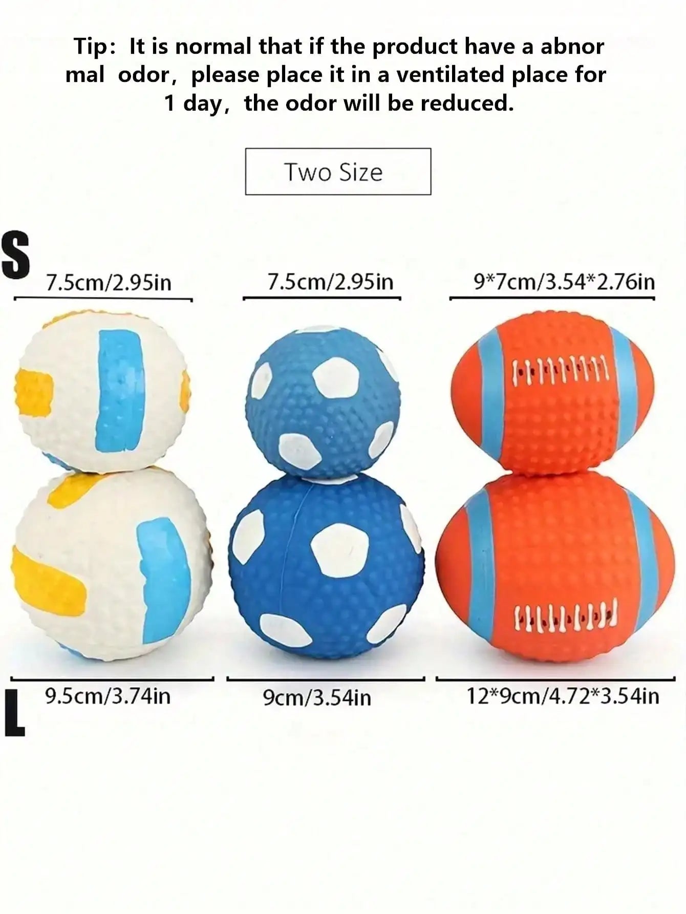 Interactive Pet Squeaky Toys- Pet Chasing Balls- Dog Football/Volleyball/Rugby/ Squeaky Balls- Interactive Latex Rubber Squeaky Toys- Soft Bouncy Fetch Toys-Sizes S/L-Training Tools-Dog Toys