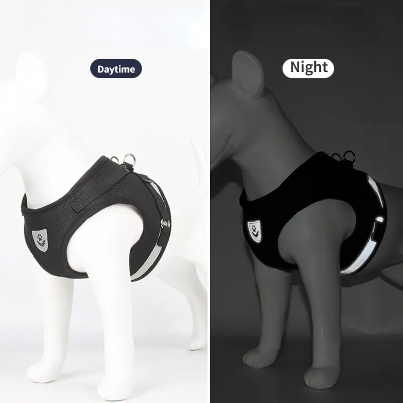 Black Undershirt Harnesses/Leash- Mesh- Breathable- Adjustable- Easy Control- Reflective- Sizes XS to XL-Collars/Leashes