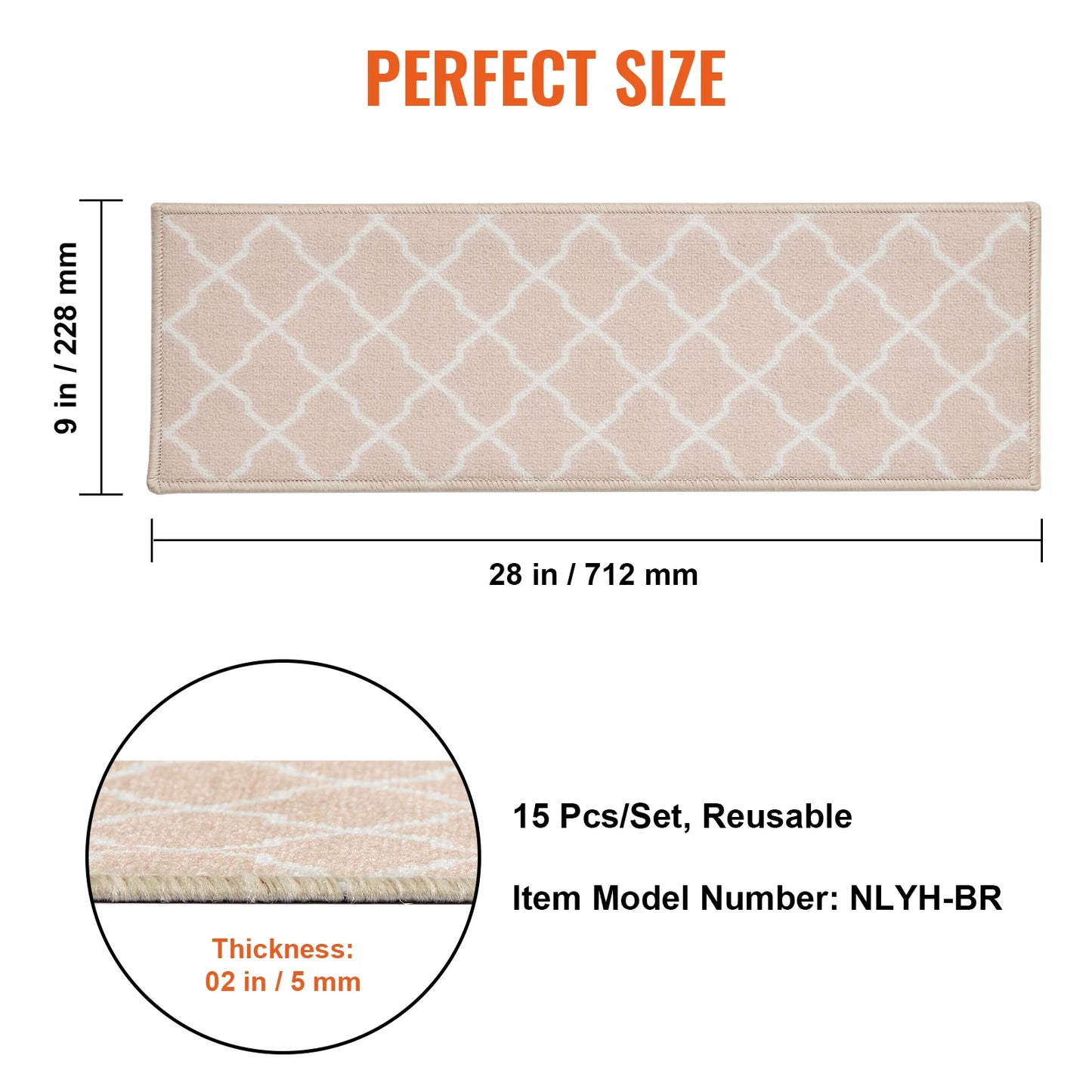 VEVOR Stair Treads Staircase Anti-Slip Mats- 28x9in and 30x8in Stair Carpet Treads- Soft Fabric- Noise proof Stair Mats- Machine Washable
