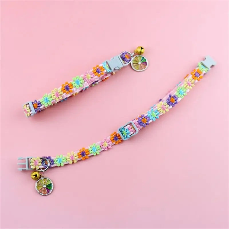 Fashion Rainbow Flower Collar With Bell- Kitten/ Puppy Necklace- Adjustable Buckle- Colorful Lace-Small dogs-Collars/Leashes
