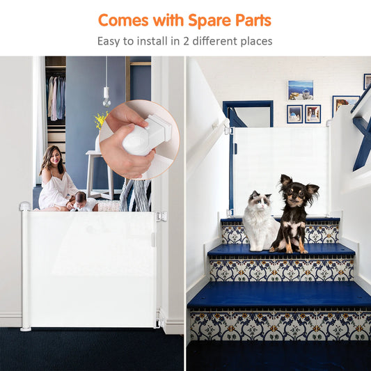 Retractable Pet Dog Mesh Fence- Baby Safety Gate- 34 inch Tall Extends to 61 inch Wide -Indoor Outdoor Safety Barrier