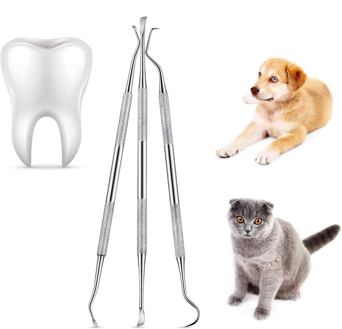 3Pcs Pet Dog Tooth Cleaner -Tooth Scaler- and Scraper -Stainless Double Headed Tarter Remover Scraper -Pet  Grooming