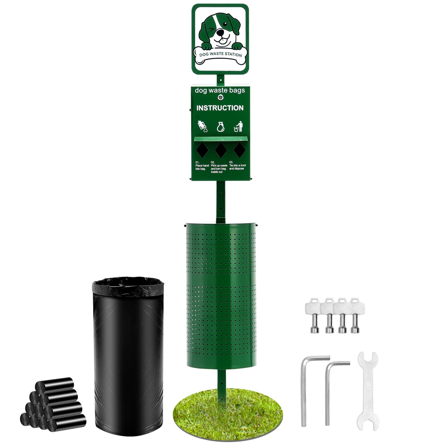 SucceBuy Dog Waste Station with Hand Wash Bottle Commercial Dog Poop Station- Bag Dispenser- Dog Waste Disposal System for Outdoor-Pet Accessories