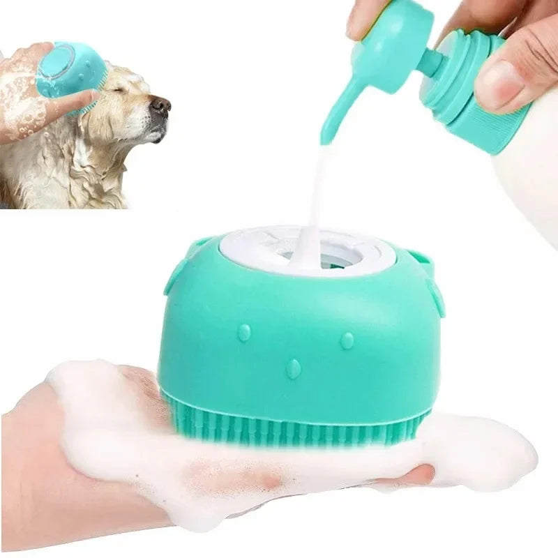 Pet Dog Shampoo Brush- 2.7oz 80ml Massage Comb Grooming Scrubber for Bathing Short Hair- Soft Silicone Rubber