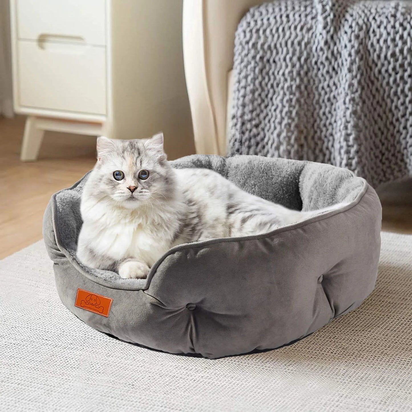 Pet Bed- Soft Washable- Non-Slip Base- Water Resistant- Grey, 50 cm