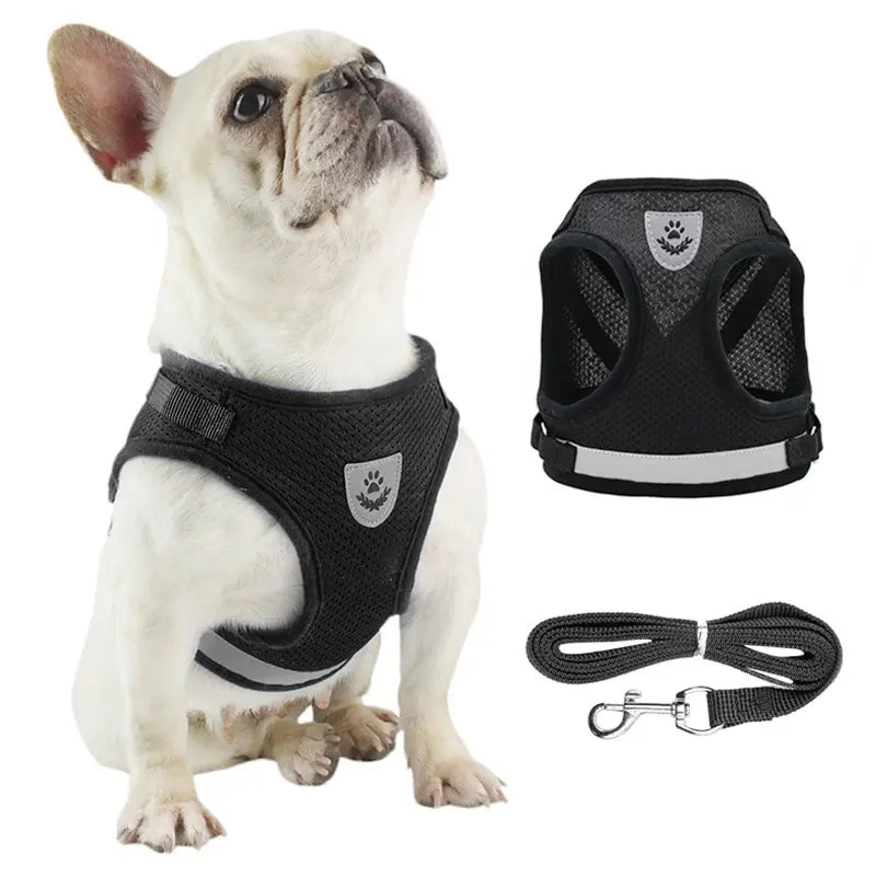 Black Undershirt Harnesses/Leash- Mesh- Breathable- Adjustable- Easy Control- Reflective- Sizes XS to XL-Collars/Leashes
