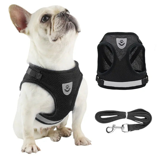Black Undershirt Harnesses/Leash- Mesh- Breathable- Adjustable- Easy Control- Reflective- Sizes XS to XL-Collars/Leashes
