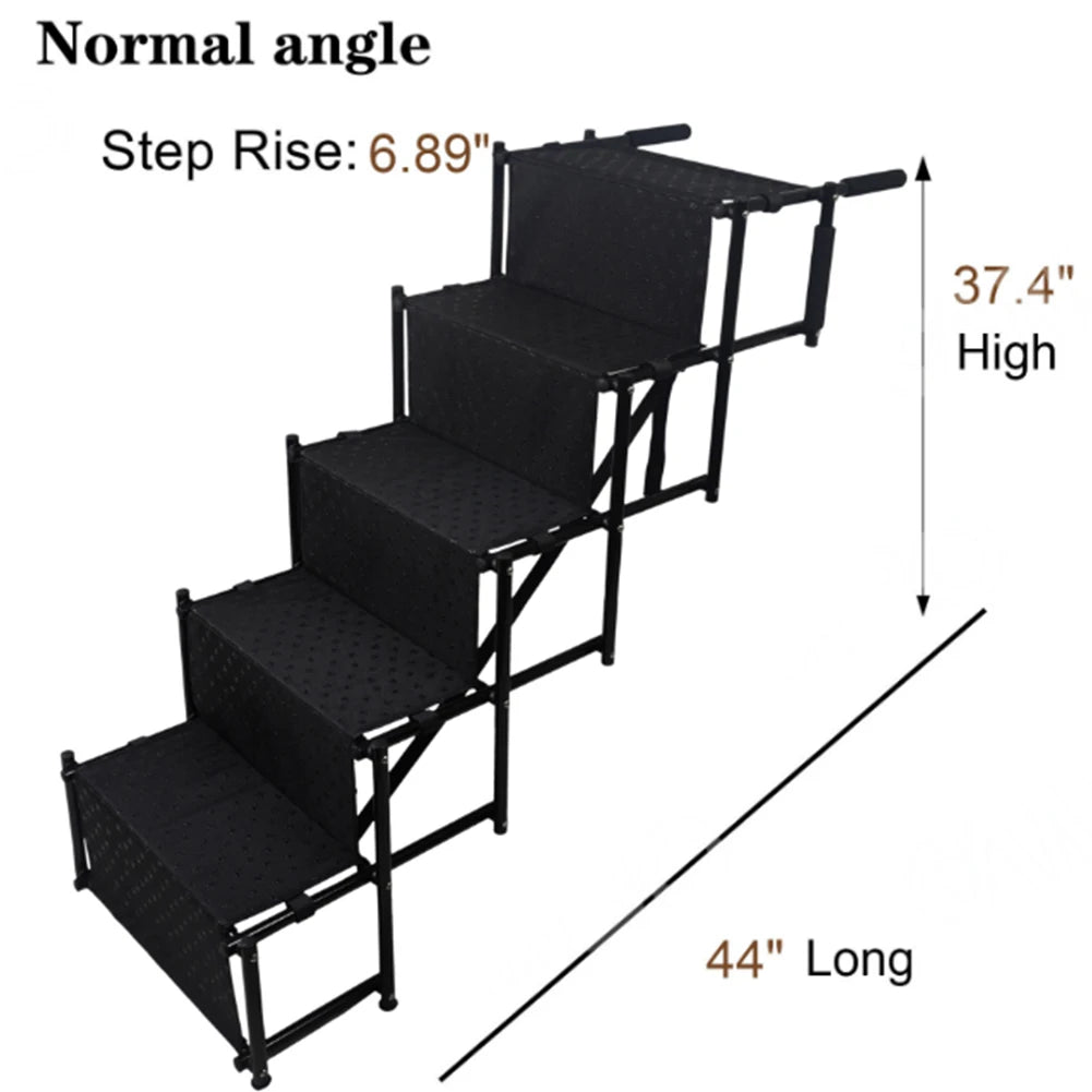 5 Steps Dog Stairs- Support Up To 150 Lbs- Foldable Dog Ramp Ladder with Nonslip Surface- Lightweight- Portable Pet Ladder Ramp