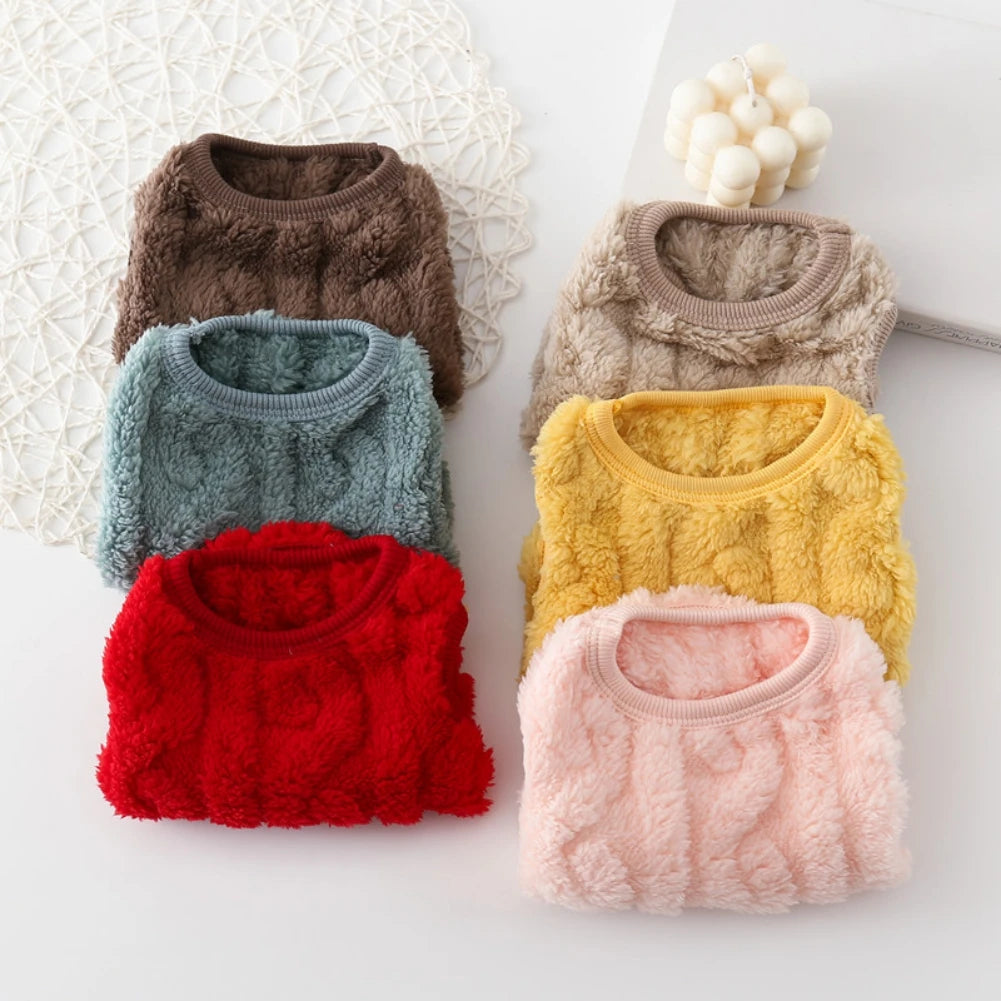 Cute Cuddly Solid Wavy Double-sided Warm Sweater -Autumn Winter -Fleece Pullover Pet Clothes for Small Medium Dogs