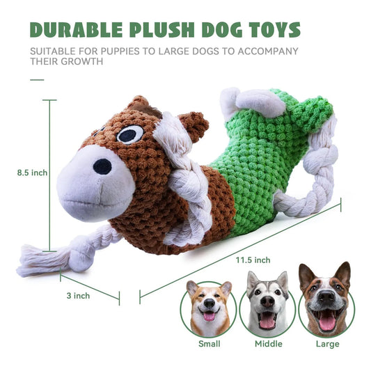 Dog Chew  Squeaky Dog Toy-  Cow and Horse Double Headed Plush Dog Chew for Small Medium Large Dogs Stuffed