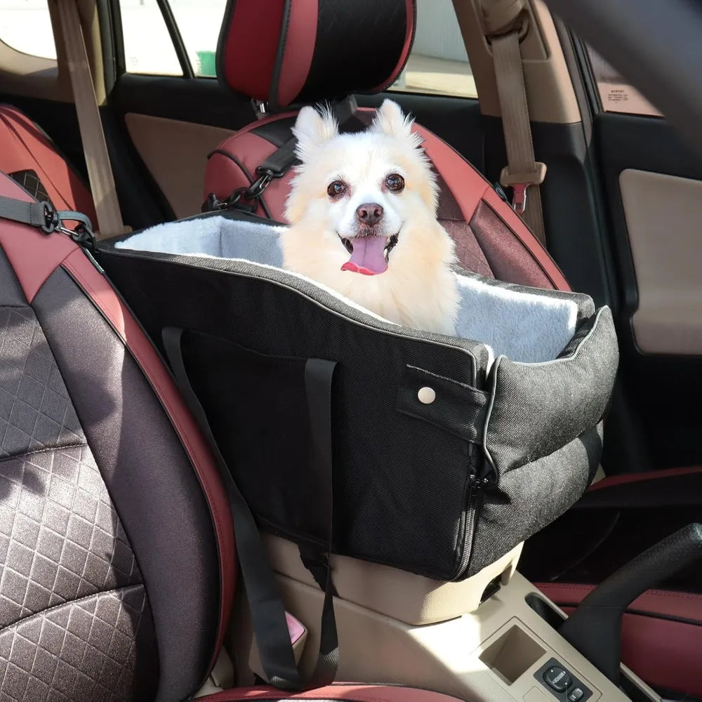 Center Console Dog Car Seat for Small Dogs Up to 12 lbs- Detachable Armrest Pet Seat with Adjustable Straps