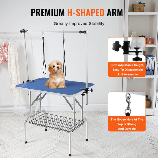 SucceBuy Pet Grooming Table- Two Arms w/ Clamps- Dog Grooming Station- Foldable - Medium/ Small Dogs with Grooming Loop-Pet Grooming