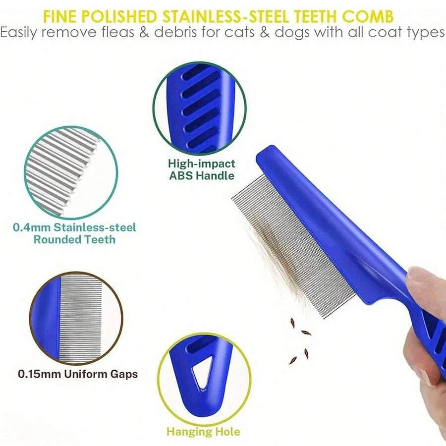 4 Pack Flea Lice Comb- Stainless Steel-Rounded Teeth- Double Sided- Professional-Pet Tear Stain Remover-Pet Grooming