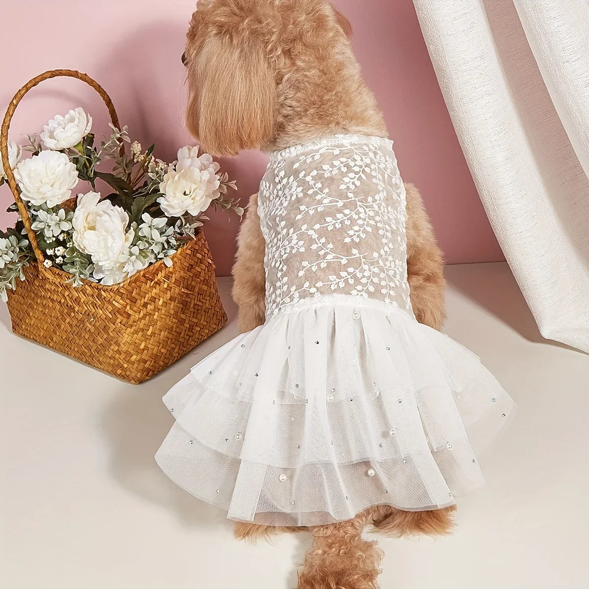 Sweet white Dog Wedding Party Mesh Dress Suitable For Dogs