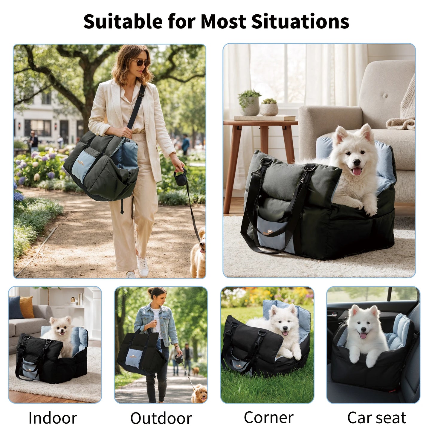 Dog Car Seat -Safe & Cozy Travel Bed/Carrier for Small Dogs, Puppies, Pets up to 22 lbs/10 KG, Clip-On Leash & Storage Pockets