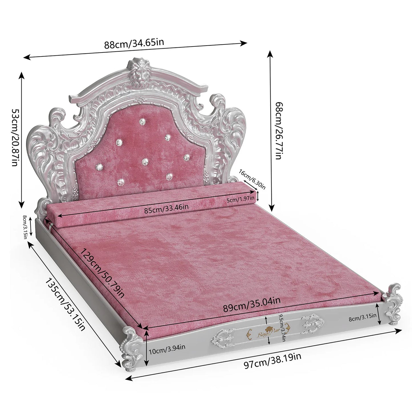 Bingopaw Luxury Pet Bed with Headboard, Dutch Velvet Dog Bed for Medium/Large/Multiple Dogs, European Style Noble Pet Bed