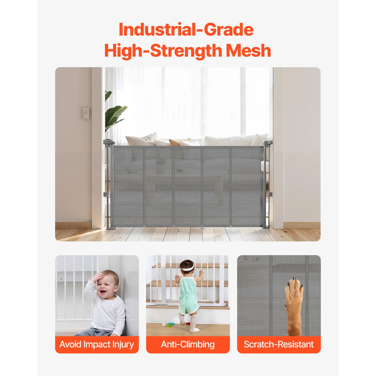 Retractable Gate-SucceBuy 55/71/110in-34in Tall Extends Wide-Mesh Material- Easy to Install-Crates