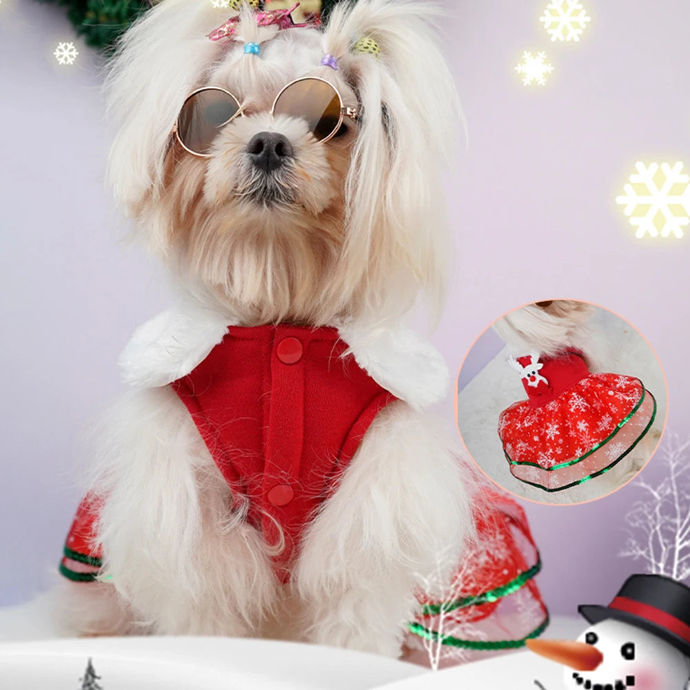 Christmas Dog Girls Winter Dresses- Comfortable Christmas Dog Dress -Soft Red & Green Skirt- Christmas Dress Up