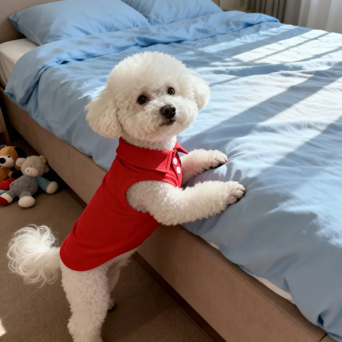 Solid Red Polo Shirts- Puppy Thin Breathable T-shirt- Vest Bipod-Skin Friendly-Delicate-Sizes XS-2XL-Costume/Apparel