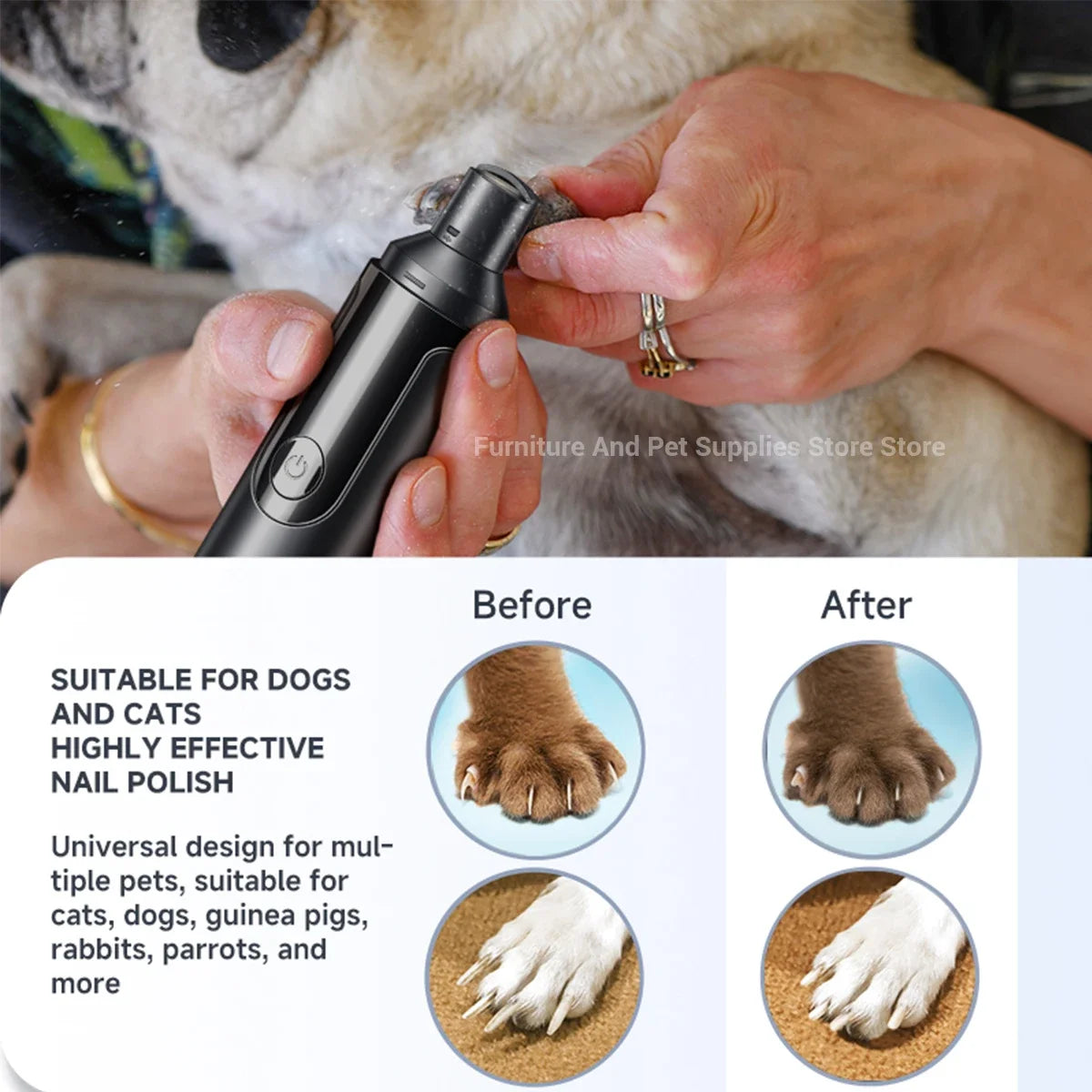 Electric Dog Nail Grinder-USB Rechargeable Nail Trimmers- Painless with Polisher Wheel for Small-Large Pets-Pet Grooming