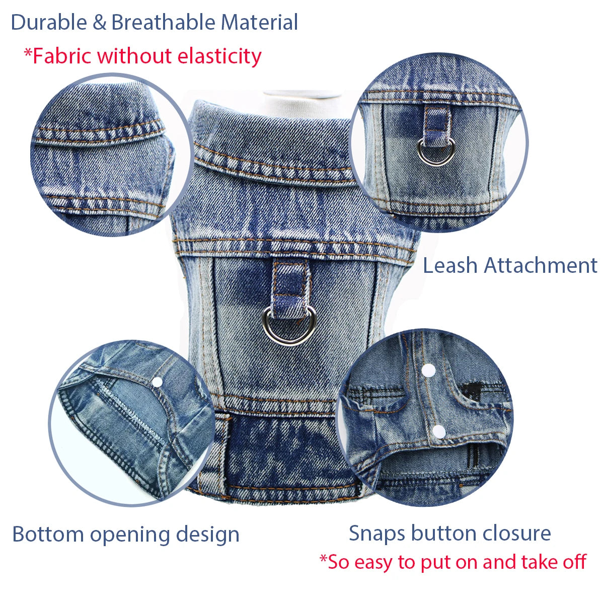 Retro Designer Dog Jeans Jackets Vest for Small Dogs- Handsome Denim Jacket- Durable- Sizes XS-XXL-Costumes/Apparel