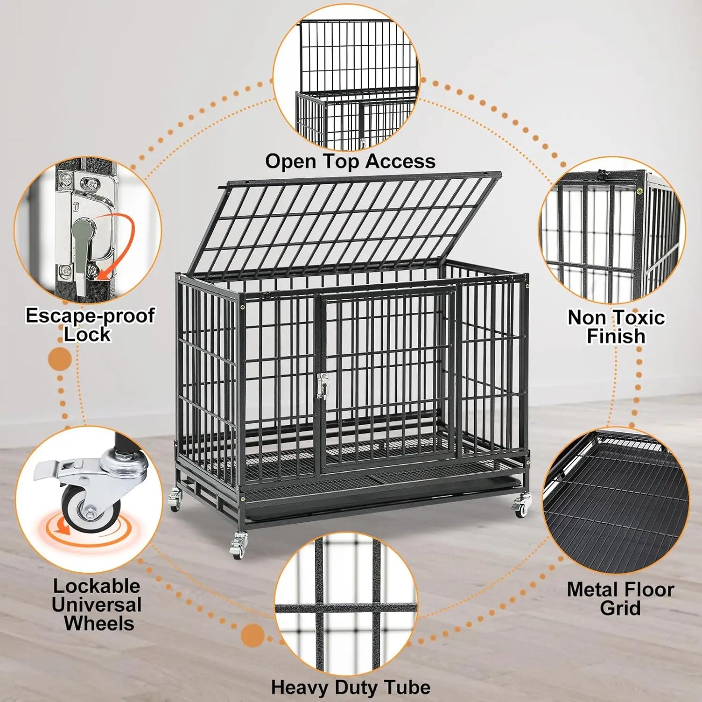 37 inch Stackable Heavy Duty Dog Crate-Indestructible- Escape Proof- Dogs Cage Kennel with Lockable Wheels