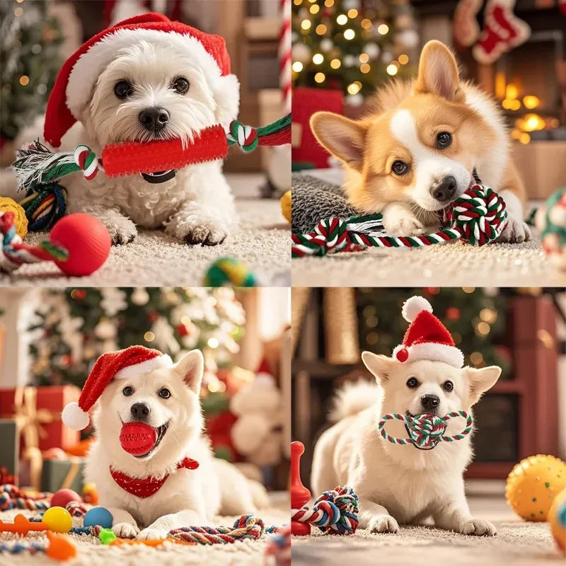 Christmas Dog Toys- Bulk 15 Pack-Puppy Chew Toys for Teething Small Medium Puppies Including Variety Tough Rubber/ Rope Toys-Dog Toys