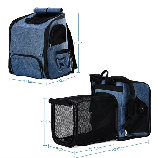 Backpack Carrier- Expandable Dog Carrier with Back Extension- Breathable Mesh -Travel Backpack for Small Dogs
